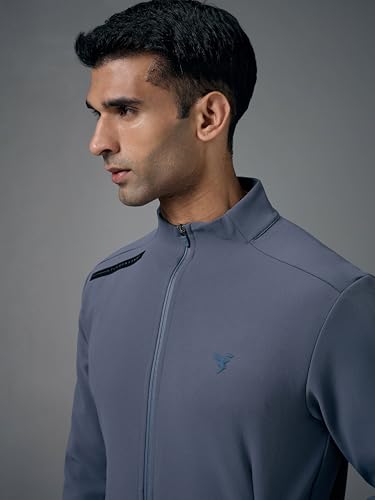 Image of TECHNOSPORT Men's Regular Fit Solid Mock Collar Jacket With Elasto Plus for Sports, Gym & Regular Use