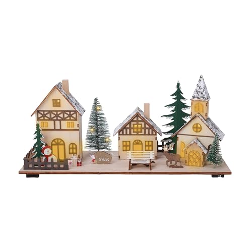 LED Holz Weihnachts Dorf Szene - 34 x 16 cm - Tischdeko Winterstadt...