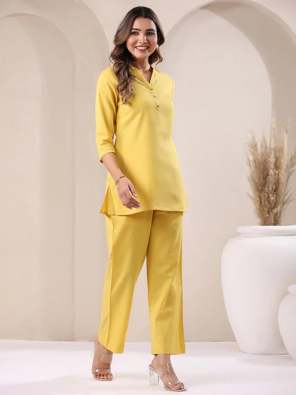 Image of Co Ord Set for Women Stylish Pure Cotton Airy Linen Lounge Wear Kurta Coord Set for Women | Regular Fit Solid Summer Kurti Set Casual, Travel, Office Formal Wear