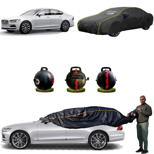 Image of CARBLAZER Portable & Semi-Automatic Full Body Car Covers: Heavy Duty Device| Anti-Theft| Dust & Scratch Proof | Water & Wind Resistant|Custom Fit| Dual-Side Cover, Compatible for Volvo S90
