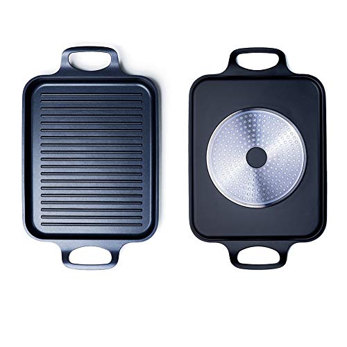 S·KITCHN Grill Pan Griddle Grill with Dual handles, Stove Top Grill Induction Griddle, Square Indoor Grilling Pan