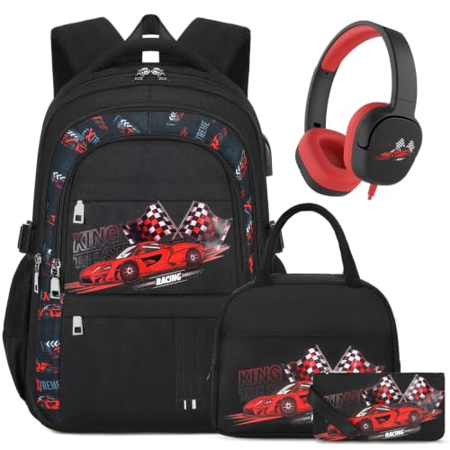 Image of ACESAK 4PCS Boys Backpack with Wired Headphones, Lunch Bag & Pencil Case