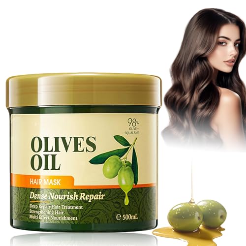 Maschera Nutriente Capelli 500ml con Olio di Oliva e Burro di Karité, Trattamento Riparatore e Idratante per Capelli Secchi, Crespi o Danneggiati, Cura Professionale