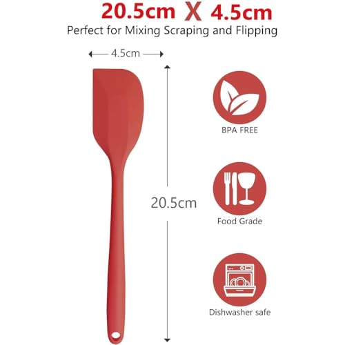 Image of Baskety Silicone Heat-Resistant Non-Stick Spatula Set of 2 - Small 20.5cm, Food-Grade, One-Piece Seamless Design with Steel Core, Perfect for Cooking, Baking & Mixing (Red)