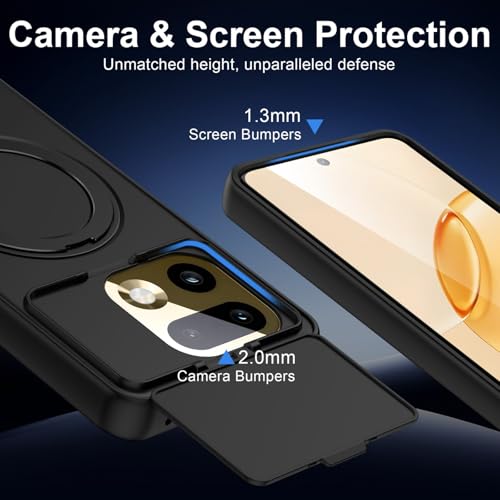 Image of Spazy Case Nothing Phone 4a Back Cover|Premium Magnetic Ring Stand Case with Camera Protection Slider|360 Rotating Kickstand|Slim & Strong Grip Phone Case in Black