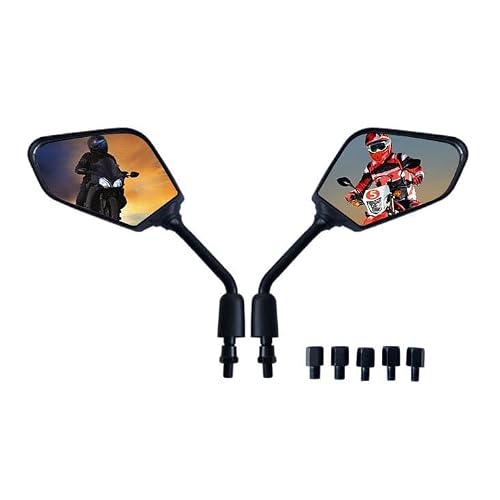 Motobiker 1Pair Heavy Duty Motorcycle Rear View Side Mirrors-8mm 10mm Clockwise Threaded Mounting Bolt-Fits Compatible with Kawasaki, Suzuki, Honda, Victory and More - Thumbnail 2