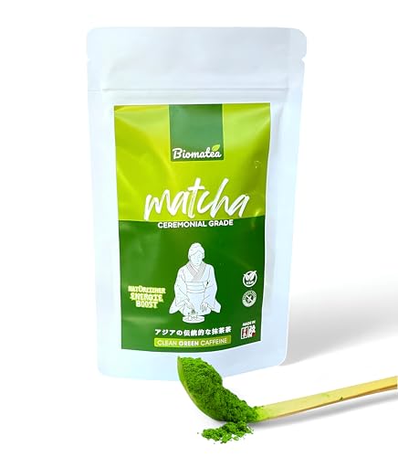 Biomatea Premium Ceremonial Matcha aus Japan, 50g im Zip-Beutel, 100% reiner Matcha-Pulver, zeremoniell Grade, Grüner Tee Pulver luftgetrocknet & steinvermahlen