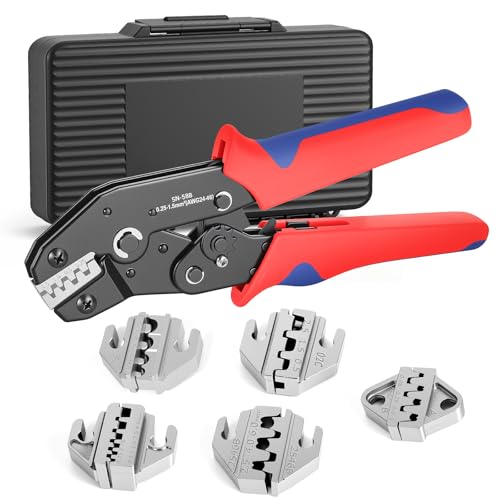 Pince à sertir à cliquet avec lot de 6 matrices pour connecteurs thermorétractables
