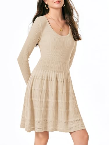 Wenrine Womens Long Sleeve Sweater Dress Knit Crochet Casual A Line Flowy Skater Mini Dresses4