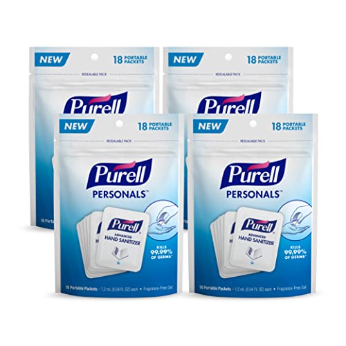 Purell SINGLES Advanced Hand Sanitizer Gel, Fragrance-Free, 18 Count Single-Use Travel-Size Packets (Pack of 4)