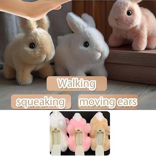 Image of Battery Operated Walking Rabbit Plush Toy with Moving Ears and Sound, AA Battery Powered, On /Off Switch