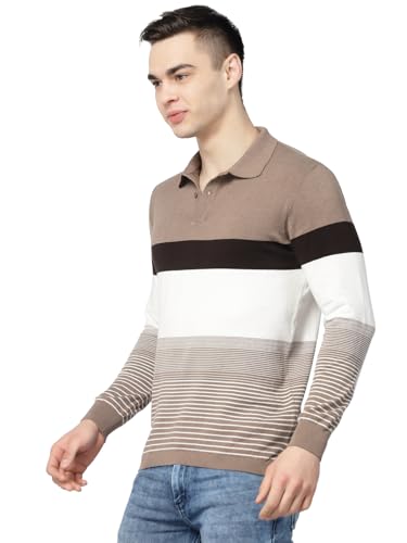 Image of Kalt Mens Basic Solid Full Sleeves Polo Cotton Blend Knitted Regular Fit Polo-Neck T-Shirts with Collar Stylish