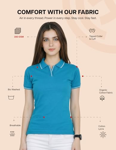 Image of Scott International Women's Cotton Polo T-Shirt | Half Sleeve Plain Collar Tee | Stylish Casual Top | Plain T-Shirt for Girls | Workwear for Office & Casual Wear
