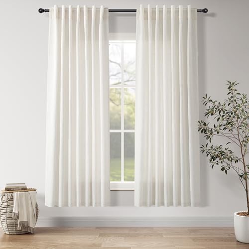 Image of Linen Curtains 72 Inch for Living Room Back Tab Natural Linen