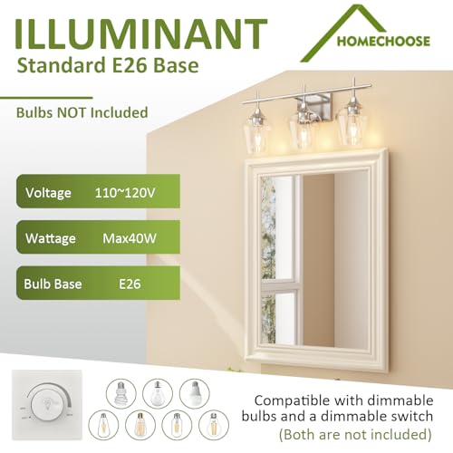 Image of Bathroom Vanity Light, 3-Light 21'' Bathroom Light Fixtures Over Mirror, Silver Vanity Lights for Bathroom with Clear Glass, Modern Wall Lamp for Cabinet Hallway, Bedroom
