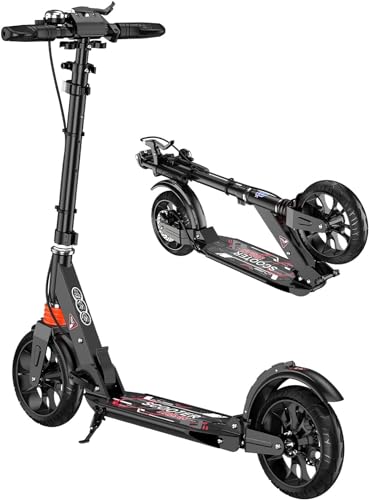 SJAPEX Monopattino da Città per Adulti, capacità di Carico 150 kg, Monopattino A Ruote Grandi per Bambini da 10 Anni, Monopattino da Città con Ammortizzatori, Pieghevole E Regolabile in Altezza