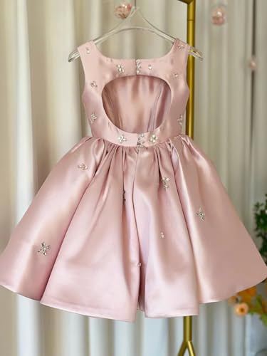 Satin Short Flower Girl Dress for Wedding Beaded A-line Pageant Dress for Kids Sleeveless Formal Gown2