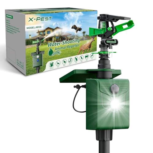 Image of Motion Activated Animal Repeller with Water Sprinkler, Solar Powered Deer Repellent Devices, IP65 Waterproof Cat Repellent Outdoor with Flashing Light, Deter Foxes Skunks Dog Raccoons from Garden
