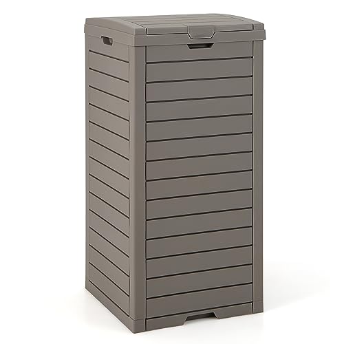 COSTWAY Cubo de Basura para Exterior, 117,5L Contenedor de Basura con Tapa y Bandeja líquida Extraíble, Bote de Basura de Resina, Contenedor Impermeable de Doble Tapa, 40 x 40 x 86 cm (Marrón)