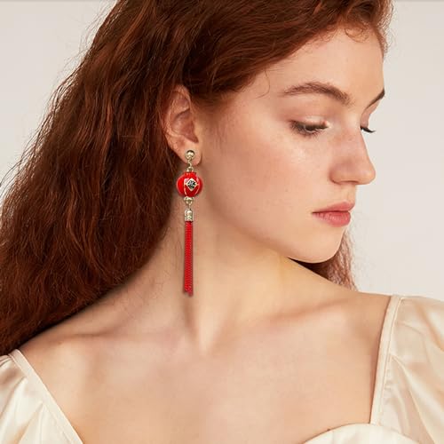 Chinese Style Lantern Tassel Statement Drop Earring for Ladies Lucky New Years Pretty Dangle Earrings Red Festive Sterling Silver Post Hypoallergenic Charms Dainty Gifts Wedding Anniversary for Women3