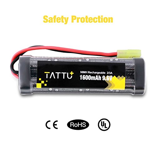 Tattu 9.6V Airsoft Battery 1600Mah Nimh Flat Battery Pack With Mini Tamiya Connector, Nimh Airsoft Battery For Airsoft Guns Yma Mp5 Ris Aeg,Hk G36C, Ak-47 And So On #TOP4