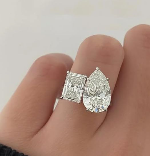 5CT Toi Et Moi Ring,Pear Radiant Engagement Ring,Hidden Halo Wedding Ring,14K Gold Plated,Wedding Ring For Women,Gifted For Her,Size 3-14.
