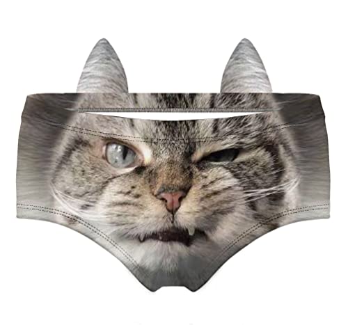 Image of JINKAIJIA Women's Flirty Sexy Funny Naughty 3D Printed Animal Tail Underwears Briefs Gifts With Cute Ears