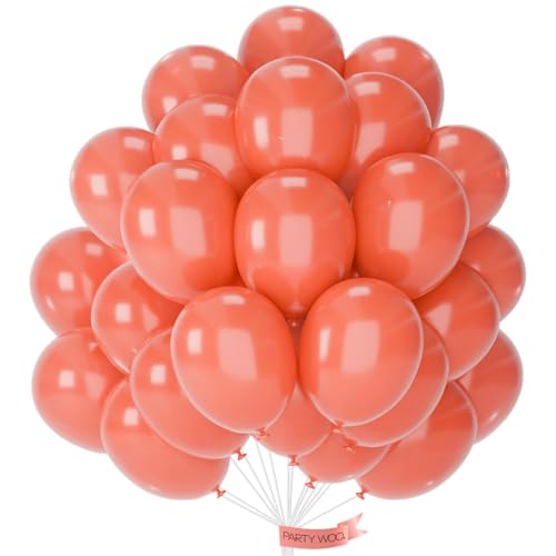 Image of PartyWoo Coral Balloons 50pcs Pink Light Red Coral Color 12 Inch
