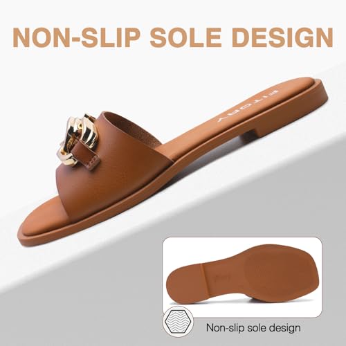 Image of FITORY Women's Flat Sandals Fashion Slides With Soft Leather Slippers for Summer Size 6-11