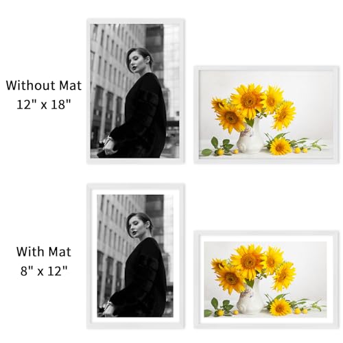 puthiac 12x18 White Oak Wood Picture Frame - Minimalist 12x18 Poster Frame, 12"x18" Picture Frame Wood, Natural Solid Wooden Picture Frames for Wall Art Photo and Prints (1 Pack, White)