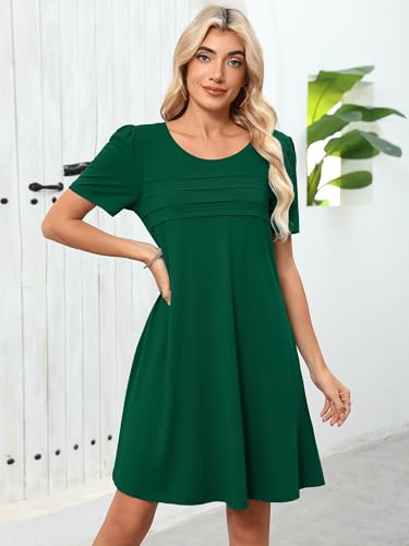 Image of Heymoments Women's Short Sleeve Crewneck Sundress Summer Casual A-Line Beach Dress with Pockets S-2XL