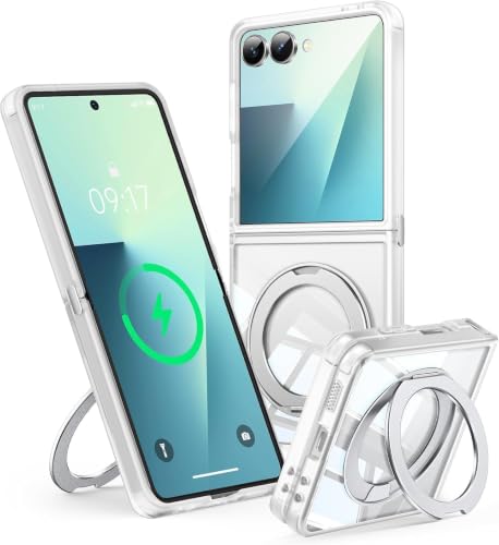 Image of EGOTUDE for Samsung Z Flip 7 Case | Clear Hard Back Cover with 360 Magnetic Rotate Stand