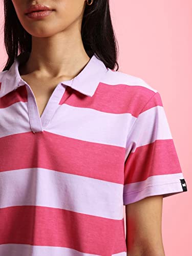 Image of Bewakoof Women's 100% Cotton Striped Regular Fit Half Sleeve Polo T-Shirt | Cotton Tshirt for Woman | Casual wear | Streetwear