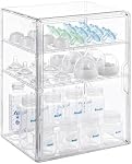 Baby Bottle Storage Organizer for Countertop Cabinet, 3 Tier Adjustable Bottles Station Container, Clear Acrylic Case Box with 2 Removable Dividers and Magnetic Door, Large