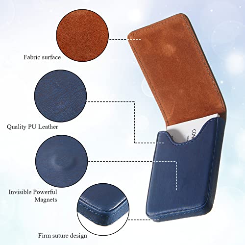 Image of Outus 2 Pieces Business Card Holder, PU Leather Business Card Case Pocket Wallet with Magnetic Shut for Christmas Gift Men Women(Black, Blue,Classic)
