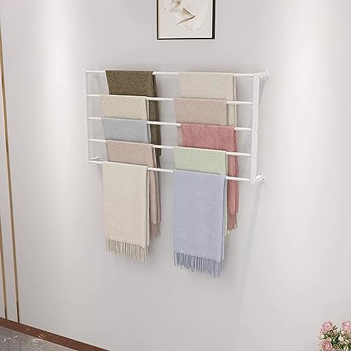 Estante para rollos de tela, estante de metal para bufandas montado en la pared, organizador de toallas portátil y extraíble de 5 niveles, organizador colgante para chales de seda, telas, pantalones
