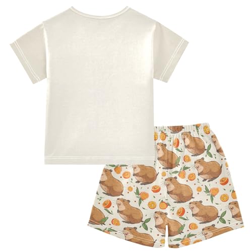 senya Swimming Capybara Orange Duck Summer Pajamas Set Short Cotton Sleepwear 2 Piece2