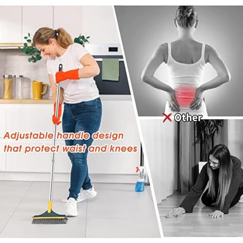 Image of 3 in 1 Scrub Bathroom Cleaning Brush with Wiper Tiles Floor Scrub with Long Handle 180 Rotate Floor Home Kitchen