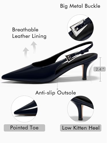 Image of Coutgo Womens Slingback Heels Kitten Low Heel Dress Shoes Closed Pointed Toe Buckle Pumps Work Wedding Shoes