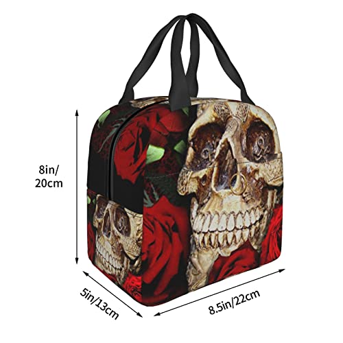Debou Cool Skull And Roses Insulated Lunch Bag Cooler Tote Reusable Leakproof Lunch Box Easy Clean For Work Office Picnic Beach Or Travel #TOP1