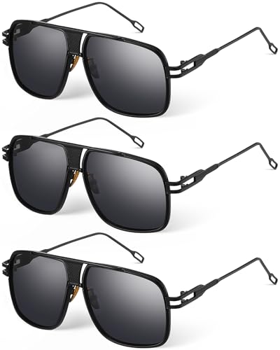 Image of Frienda 3 Pairs Retro Sunglasses for Men Oversized Men Shades Glasses Fashion Alloy Metal Gold Frame Polarized Sun Glasses