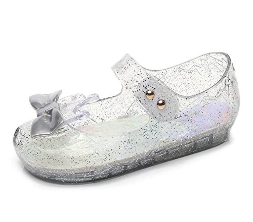 Image of Jelly Shoes for Girls Princess Dress Up Flat Sandals for Toddler Cosplay Clear Glitter Jellies Mary Janes with Bow /Crown