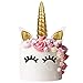 Einhorn Cake Topper Gold Geburtstag Cake Topper, Einhorn Horn, Ohren und Wimpern Set Kuchen Dekorationen, Einhorn Party Dekoration für Geburtstag Hochzeitsfeier (Packung mit 6)