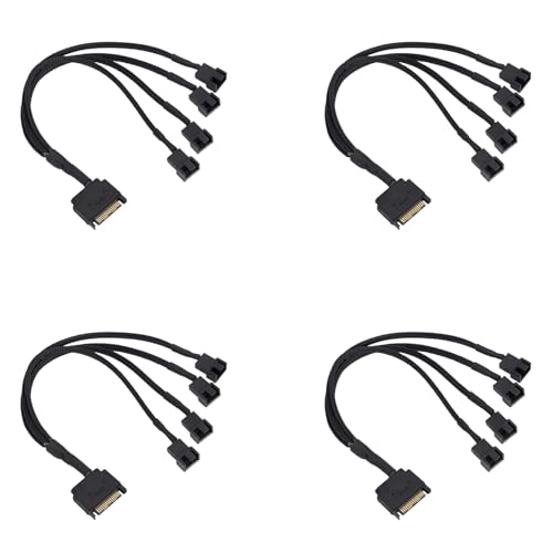 Wiseflexwia 4X 冷却ファンアダプタケーブル、15ピン-4x3ピン/4ピン、PMW 12V PCケースファン電源、アダプタケーブルから15ピン