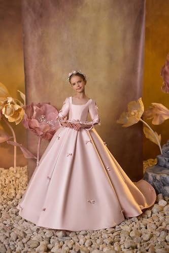 Girls Pageant Dresses Flower Girl Dresses Satin with Bow Knot Birthday Party Little Proms Girls Ball Gown2