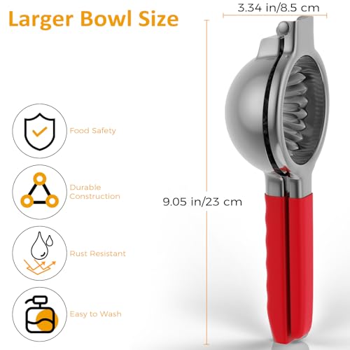 RCMo Lemon Squeezer Stainless Steel - Premium Quality, Heavy Duty Solid Metal Squeezer Bowl - Large Manual Citrus Press Juicer and Lime Squeezer (Red) by RCMo - Image 2