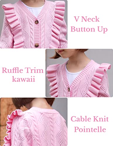 Image of Arshiner Girls Cardigan Sweaters Ruffle School Uniform Sweater V Neck Button Front Outerwear 4-13 Years