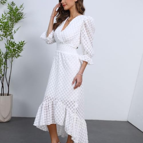 Image of Womens Short Sleeve High Low V-Neck Long Maxi Boho Spring Summer Easter Dress Bridal Shower Dresses for Guest