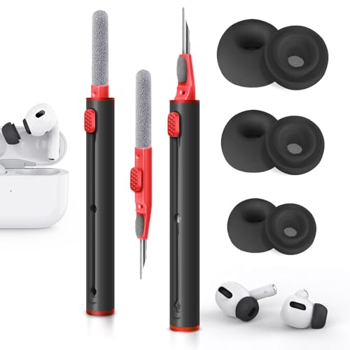 Dsclavacy 3-Pair Replacement Ear Tips for AirPods Pro & 2nd Generation With Noise Reduction Hole and Cleaner Kit, Cleaning Pen for AirPods 1 2 3, Built-in Dust Guard Screen, 3 Sizes (S/M/L)