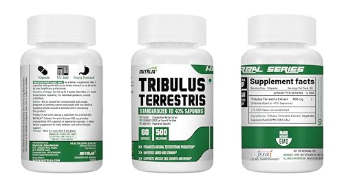 Image of Nutrija Tribulus Terrestris Extract 500mg | 60 Capsules | standardized to 40% Saponins | Supports Natural Testosterone, Muscle Growth & Repair